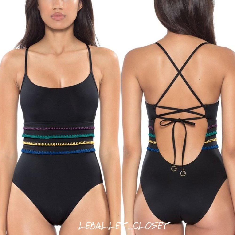 NWT SOLUNA STITCHED X-BACK ONE PIECE SWIMSUIT